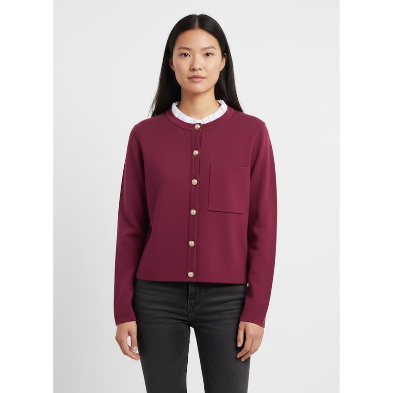 Nanette Lepore Women's Knit Cardigan with Ruffle Collar - S - Merlot