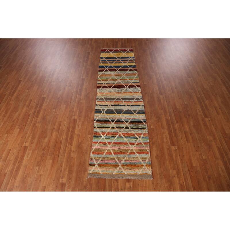 Trellis Moroccan Oriental Runner Rug Hand-Knotted Wool Carpet - 2'8" x 10'0"