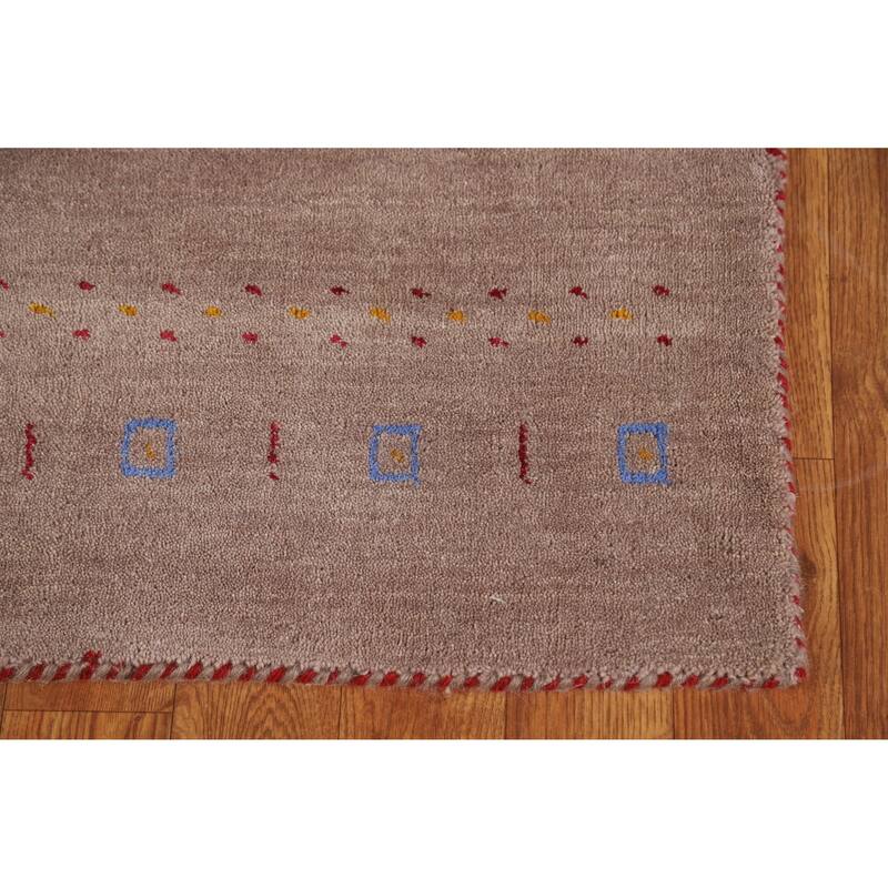 Hand Knotted Oriental 100% Wool Carpet Tribal Tribal Brown Gabbeh Runner Rug - 9' 10'' X 2' 8''