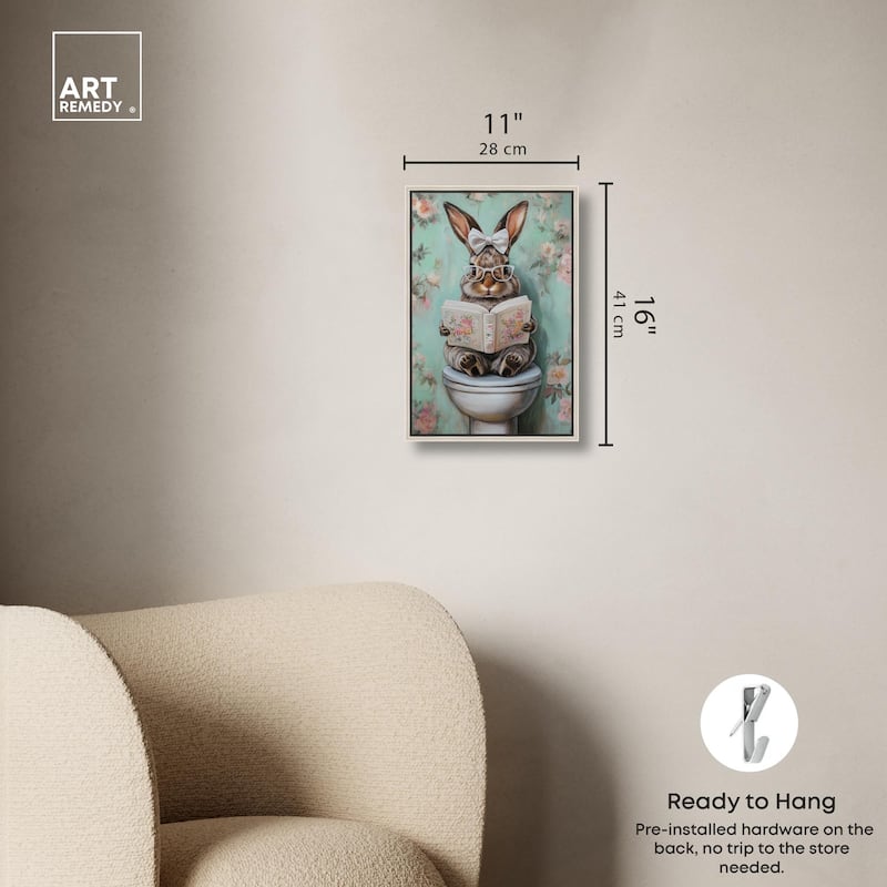 Petite Floral Toilet Bunny Canvas by Art Remedy