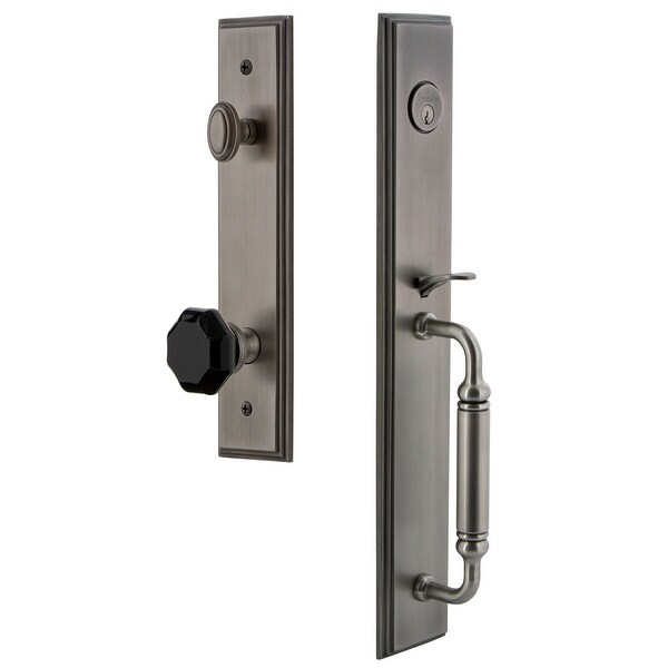 Grandeur CARCGRLYO_ESET_238 Carre Solid Brass Rose Keyed Entry Single Cylinder 'C' Grip Handleset with Lyon Black Crystal