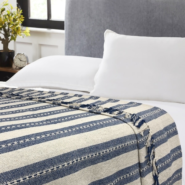 Marlo Stripe Blue Beige Cotton Blanket Bed Bath Beyond 31789693