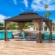 preview thumbnail 47 of 142, Outdoor Hardtop Gazebo Pergola w Galvanized Steel Roof and Aluminum Frame, Prime Curtains and nettings include 12*14