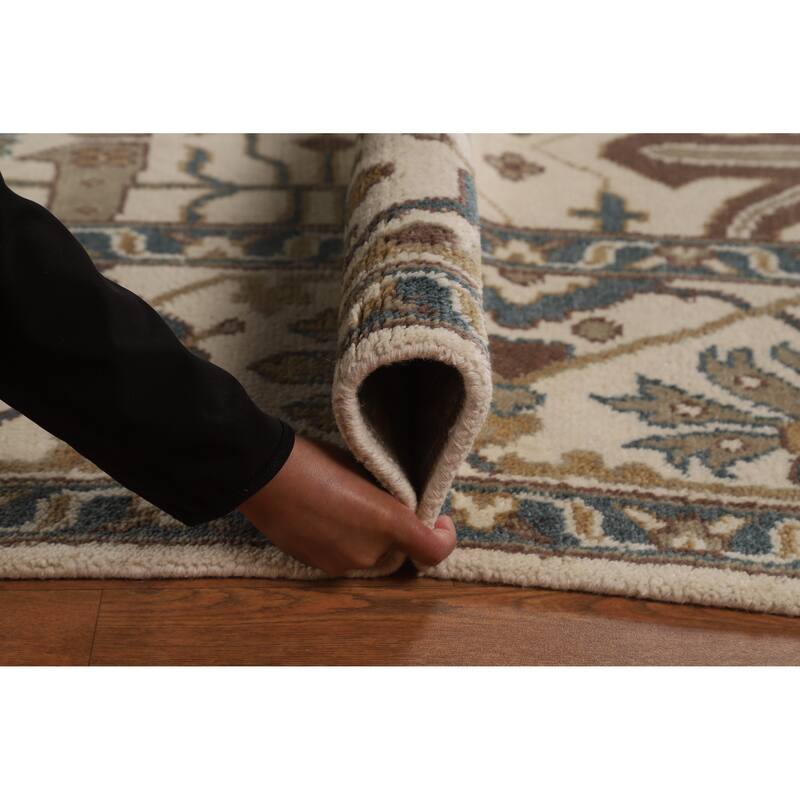 All-Over Ivory Oushak Indian Area Rug Hand-Knotted Wool Carpet - 8'11" x 12'0"