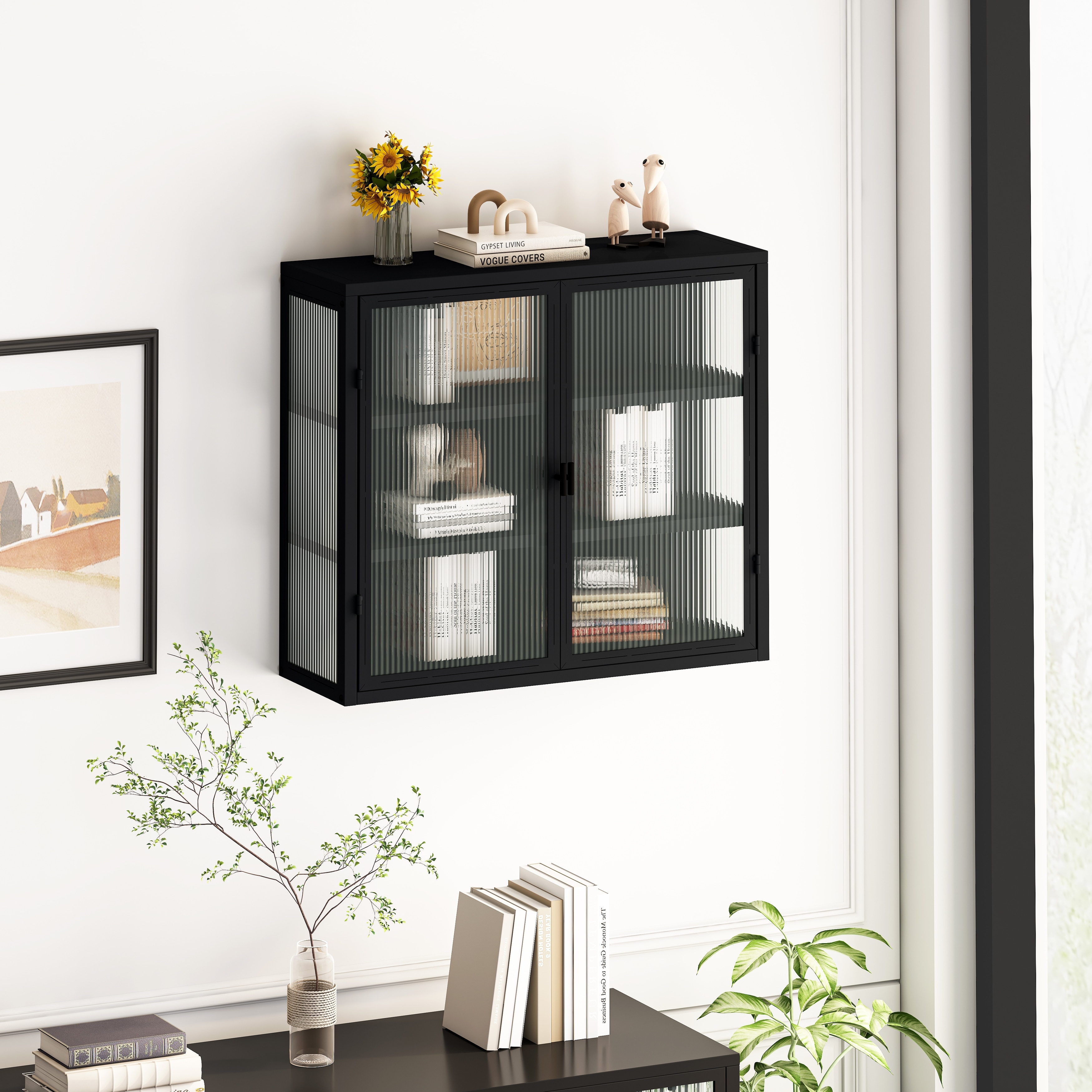 Metal wall cabinet on sale with glass doors