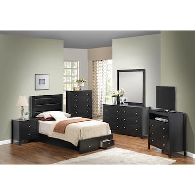 Solid Padded Upholstered Panel Twin Bed with Drawers - 81" - Black