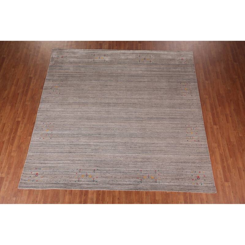 Striped Gabbeh Indian Square Rug Hand-Knotted Wool Carpet - 9'11"x 9'9"