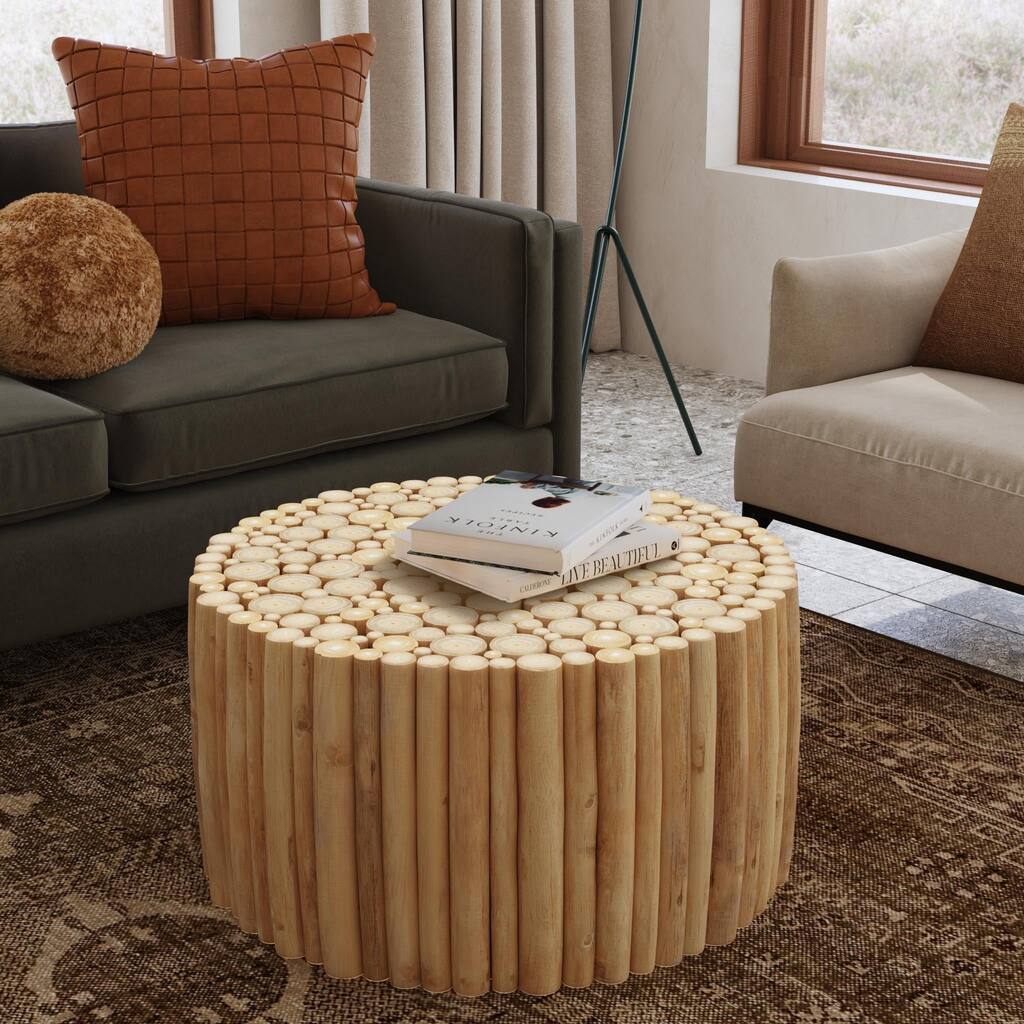 Round Natural Brown Solid Teak Wood Branch Bundle Coffee Table by East at Main