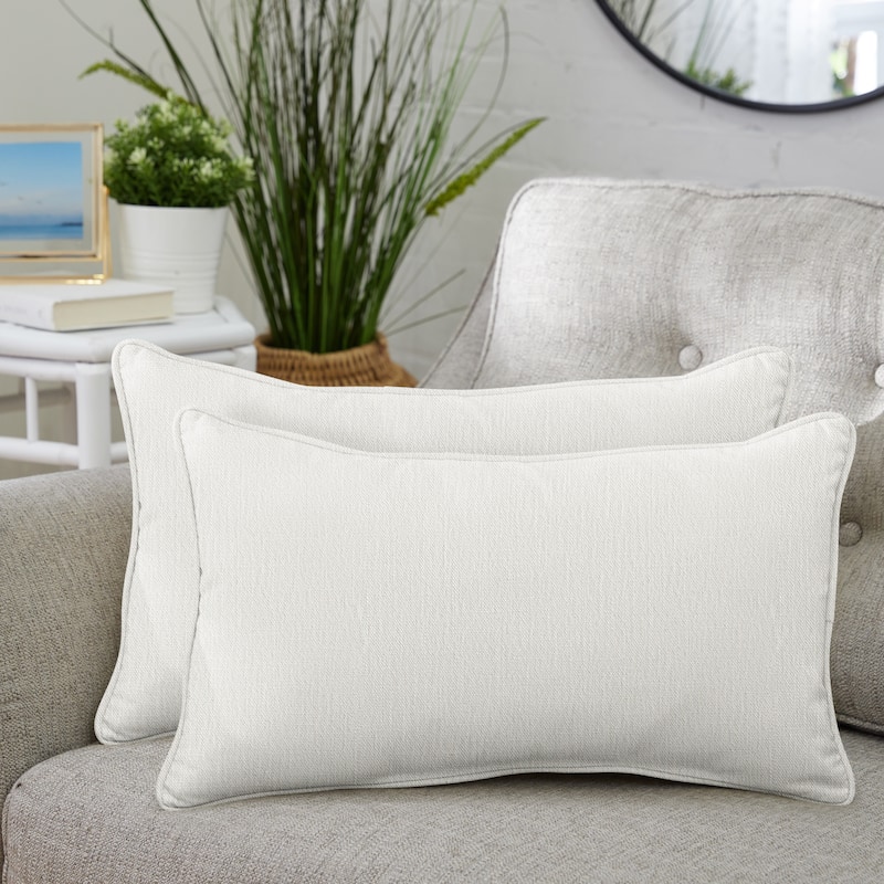 Sorra Home Corded Linen Texture Pillows (Set of 2) - 13 in H x 20 in W x 6 in D - Ivory