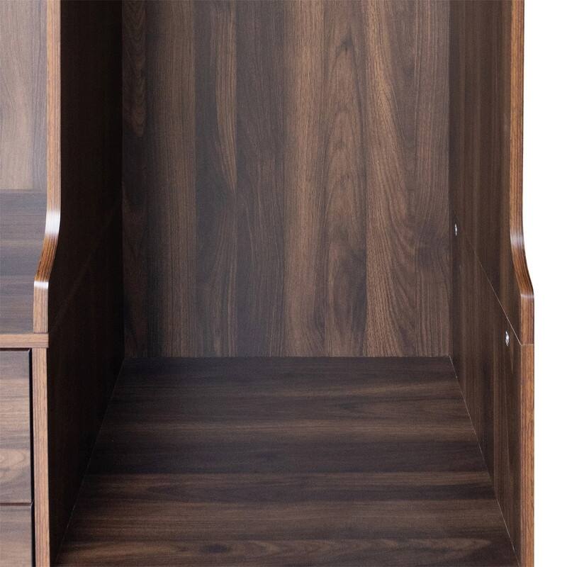 Open Style Wardrobe Closet with 3 Large Storage Drawers and Hanging Rods, Modern Armoire Clothing Organizer with Storage Shelves