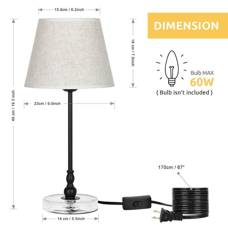 Bedside Lamps with Acrylic Base, Small Nightstand Lamps for Bedroom
