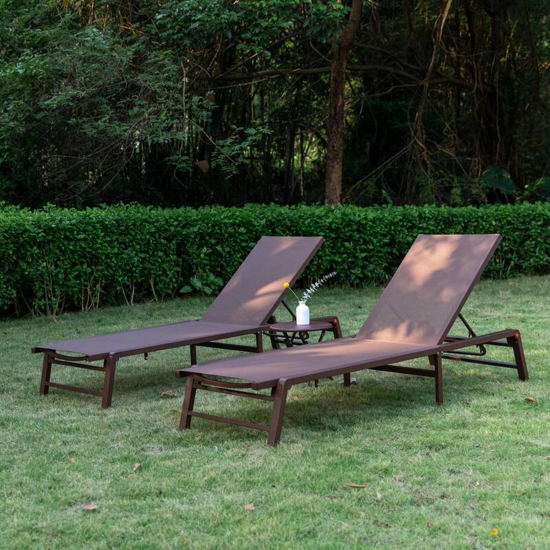 Outdoor Loungers Set of 2, Poolside Chairs, Outside Patio Chaise Lounges, Lay Flat Sun Loungers