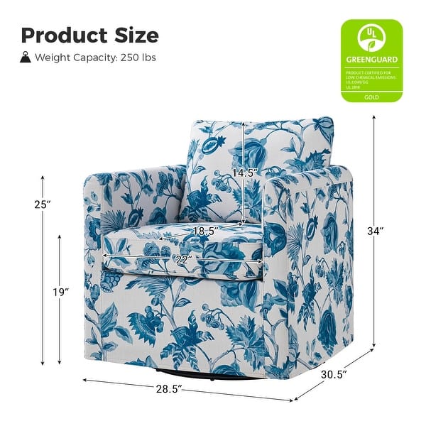 dimension image slide 2 of 5, HULALA HOME Erkenbald Modern Slipcovered Swivel Chair with Reversible Cushion and Washable Cover