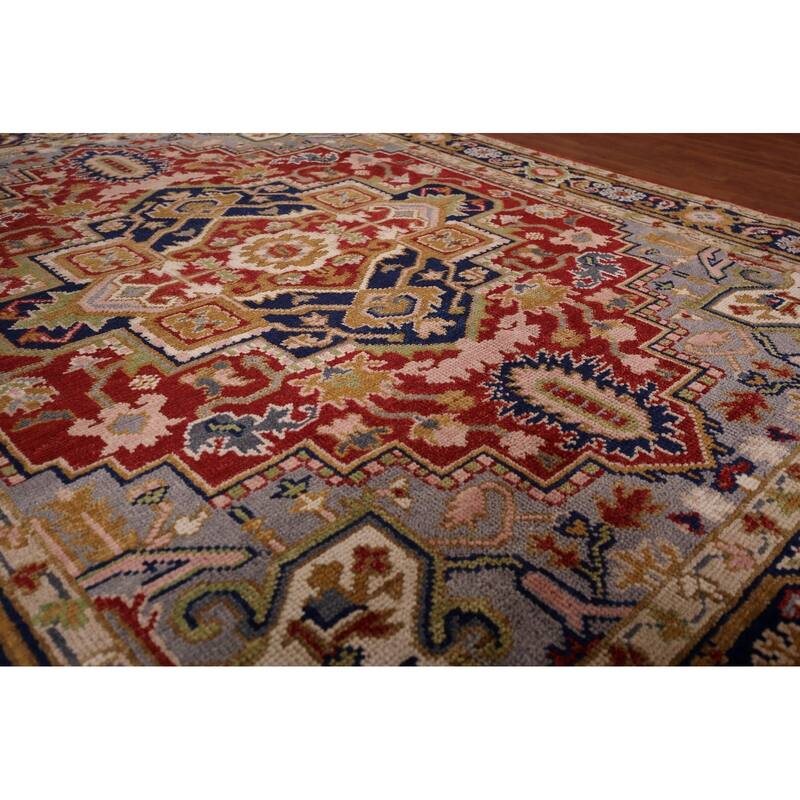 Geometric Heriz Serapi Indian Area Rug Handmade Red Wool Carpet - 7'10"x 10'0"