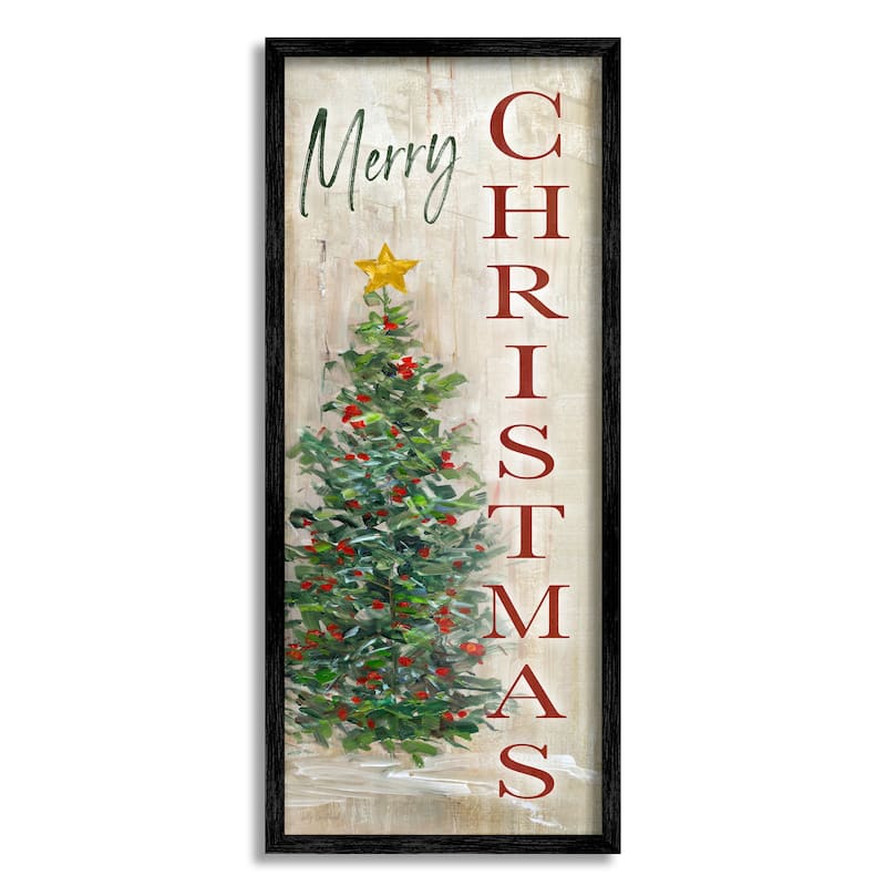 Stupell Merry Christmas Greeting Festive Rustic Holiday Tree Framed Wall Art - Green