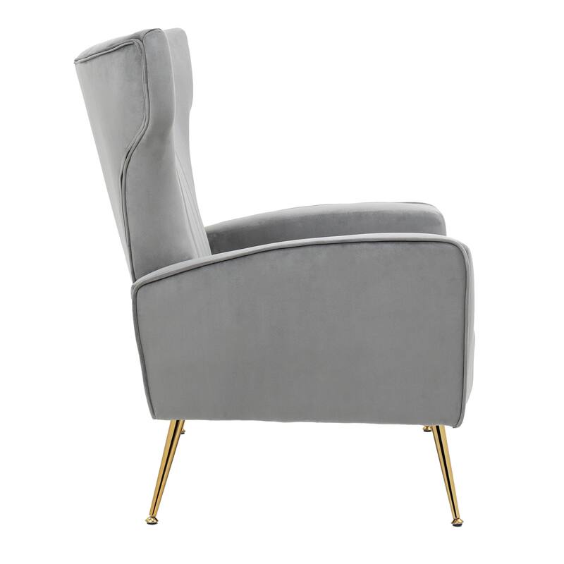 Mid-Century Velvet Wingback Accent Chair with Metal Legs