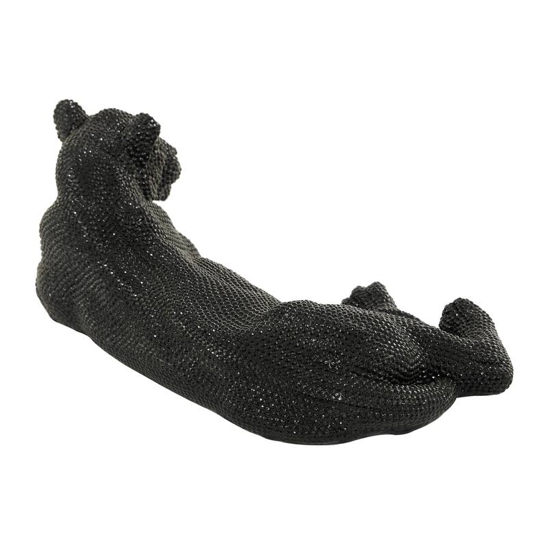 Polystone Floor Leopard Sculpture with Carved Faceted Diamond Exterior - Black or Silver