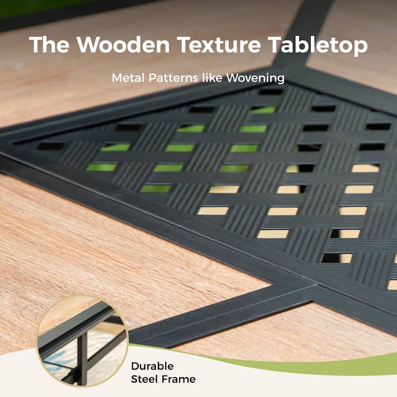 MAISON ARTS Patio Dining Table with Umbrella Hole and Wood-Look Table Top