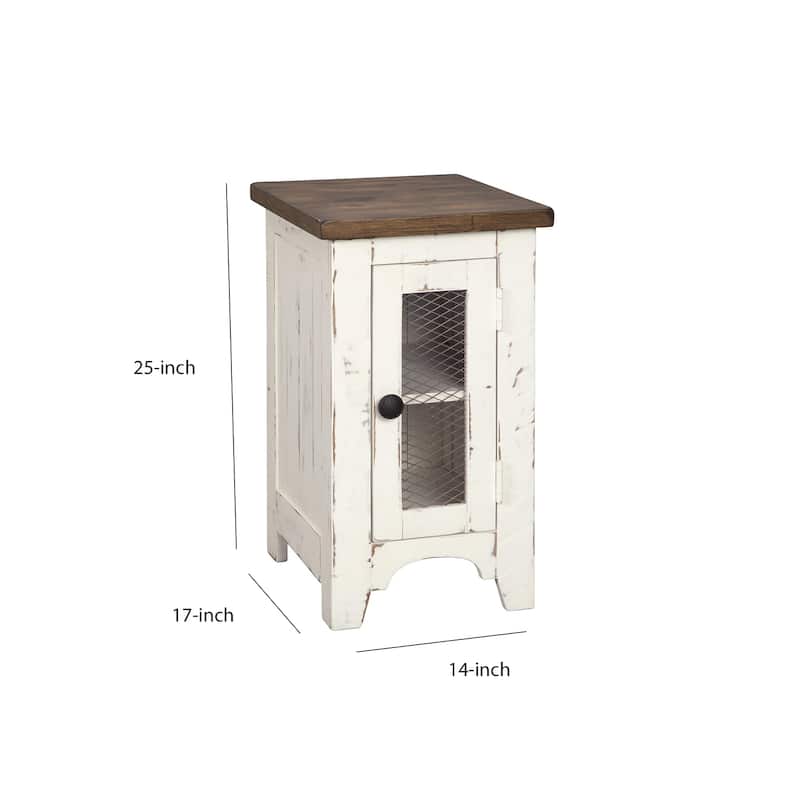 17 in. White and Brown Rectangle Wood End Table, Sturdy Build End Side Table for Living Rooms