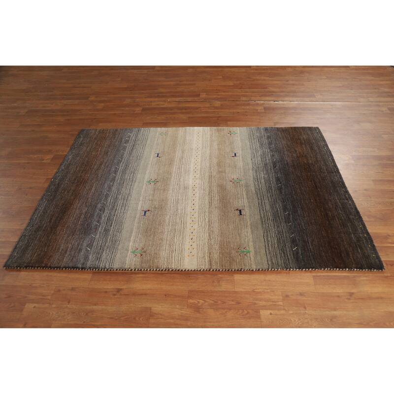 Hand Knotted Oriental 100% Wool Carpet Tribal Stripe Brown Gabbeh Area Rug - 5' 10'' X 4' 0''