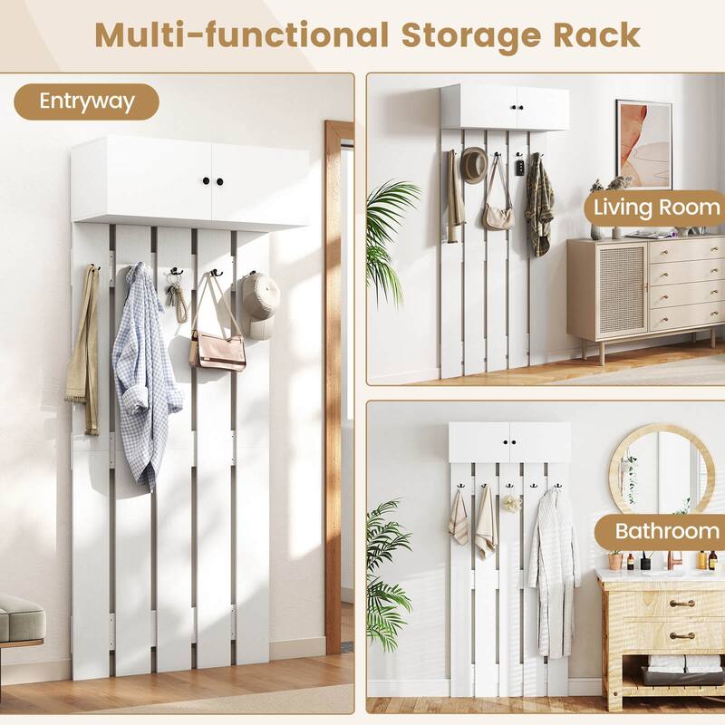 Costway Wall Mounted Entryway Wall Coat Rack with 5 Double Hooks & - See Details
