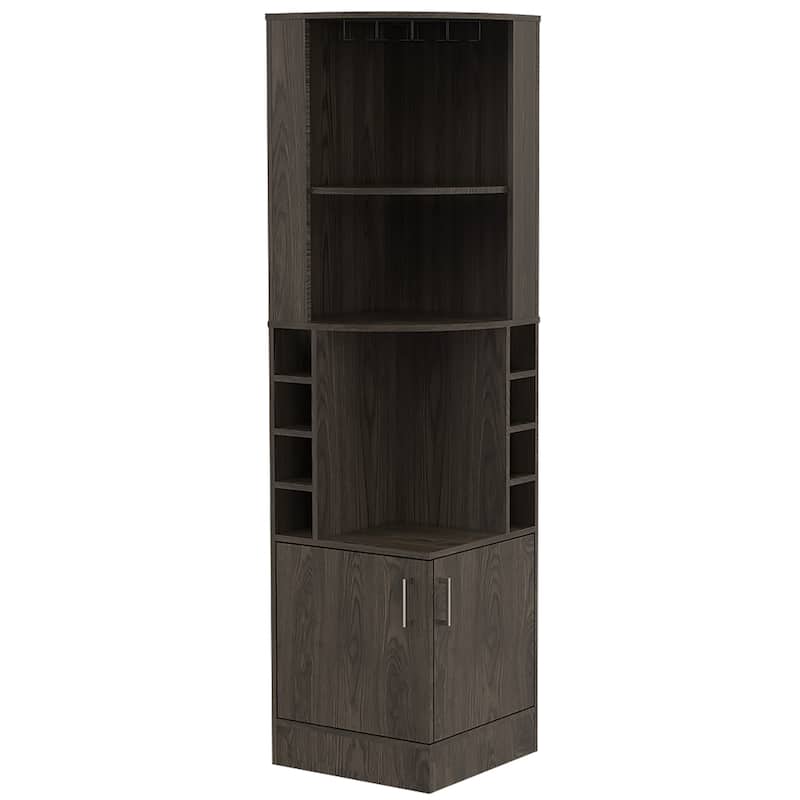 HomeRoots 71" Dark Brown Wood Corner Bar Cabinet With Two Doors