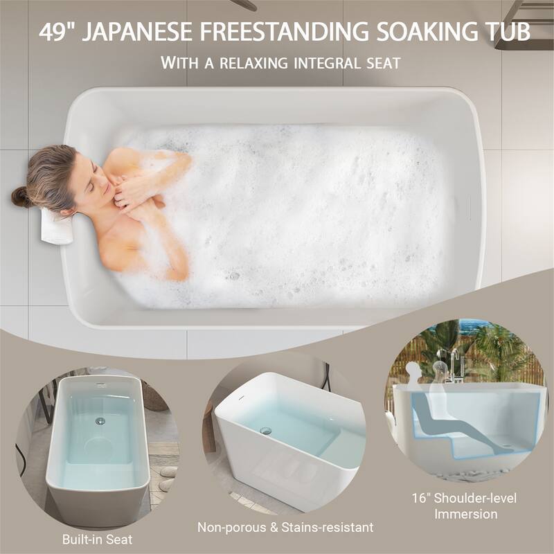 49" Square-shape Acrylic Freestanding Soaking Bathtub