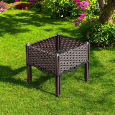 HomeRoots 16" X 16" Dark Brown Heavy Duty Plastic Square Self Watering Raised Garden Bed