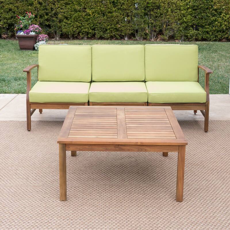 Perla Outdoor Acacia 4-pc. Cushioned Sofa and Table Set by Christopher Knight Home