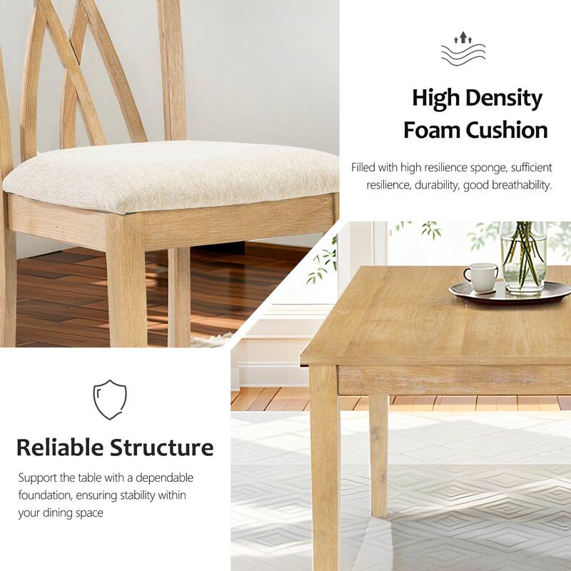 Wood Dining Table Set Kitchen Table Set with 4 Cross Backrest Chairs, Anti-Slip Footpads, Scratch-resistant