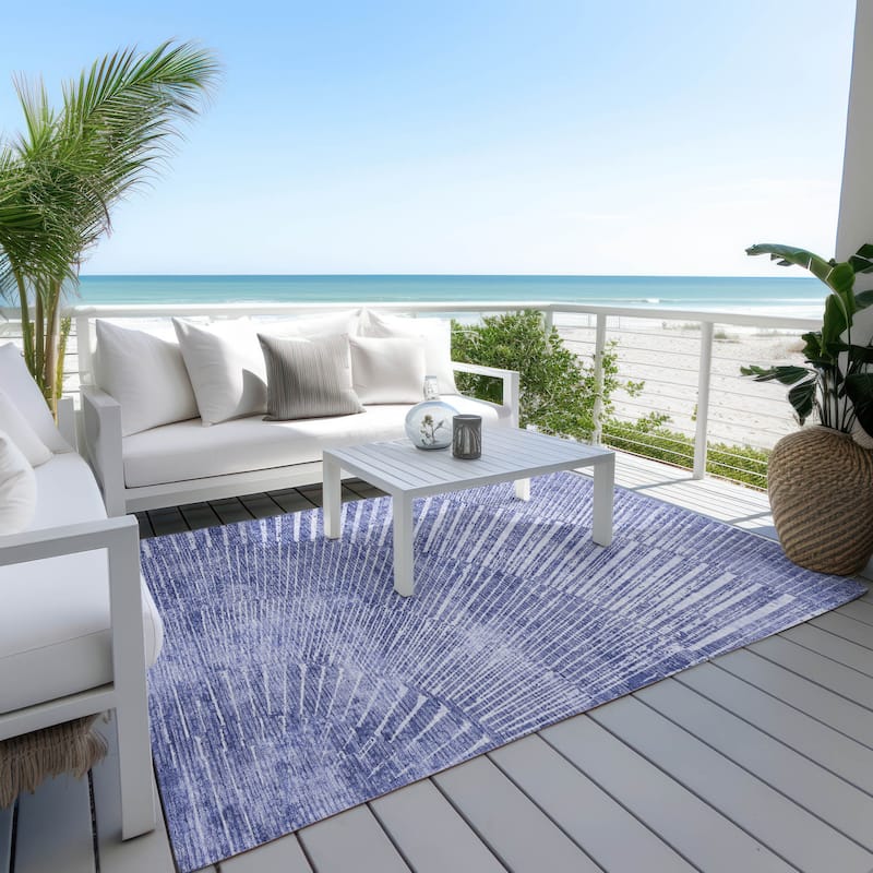 Machine Washable Indoor/ Outdoor Modern Fan Chantille ARug