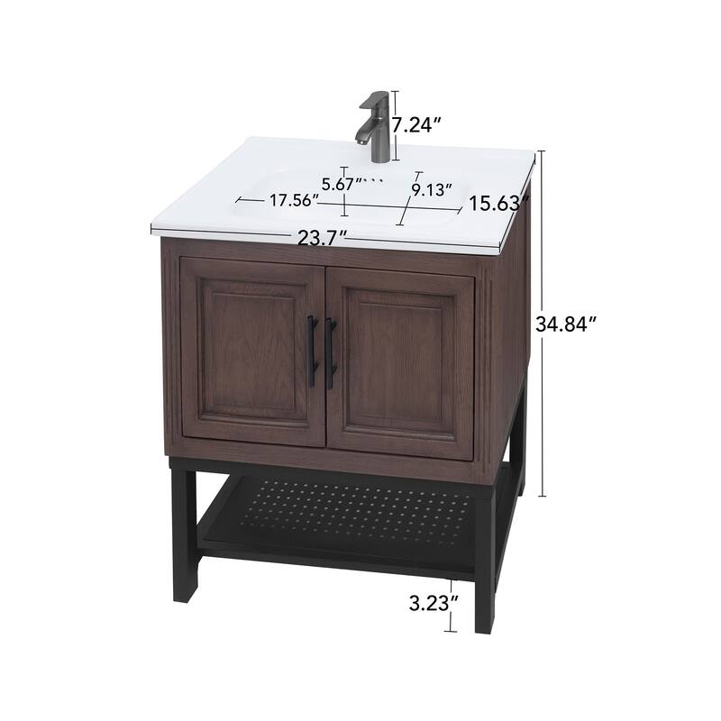 Roomfitters 24" Bathroom Vanity with Sink, Freestanding Storage Cabinet with 2 Doors and Open Shelf