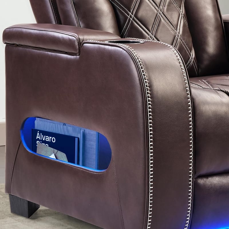 Power Recliner Chair with Adjustable Headrest, Breathable PU Leather Home Theater Seating with Ambient Lighting,Cup Holders