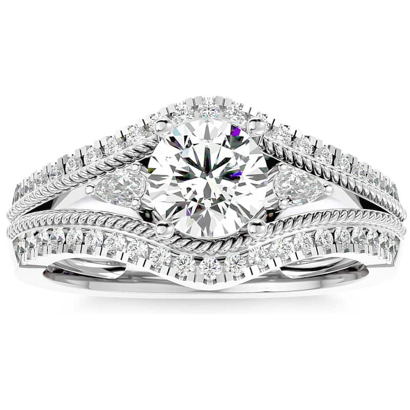 1 1/3Ct Diamond & Moissanite Designed Accent Engagement Ring in Gold