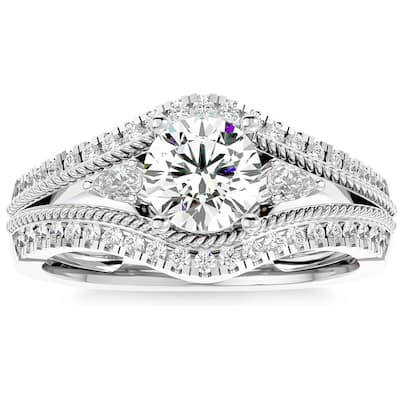 1 1/3Ct Diamond & Moissanite Designed Accent Engagement Ring in Gold