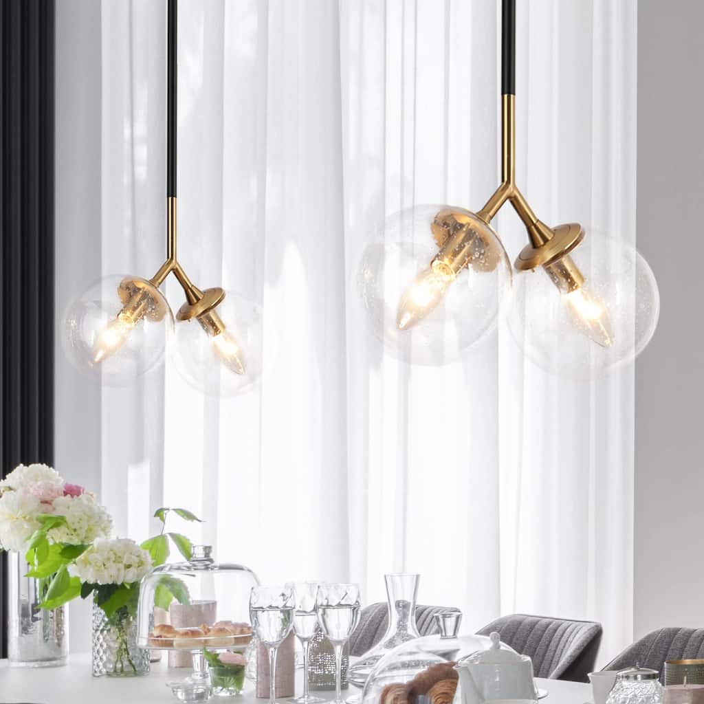 Marsie Mid-Century Modern 2-Lights Pendant Chic Orb Hanging Lights Globe Glass Kitchen Island Bedroom - L 12" x W 5.5" x H 73.5"