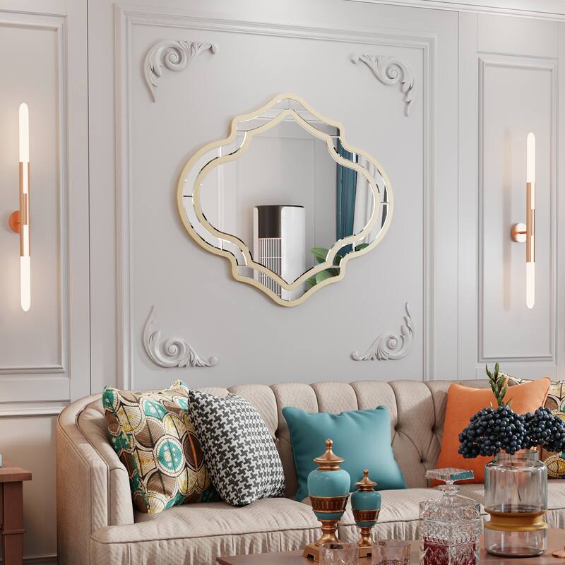 Irregular Silver Wall Decor Mirror Golden Rim for European Style