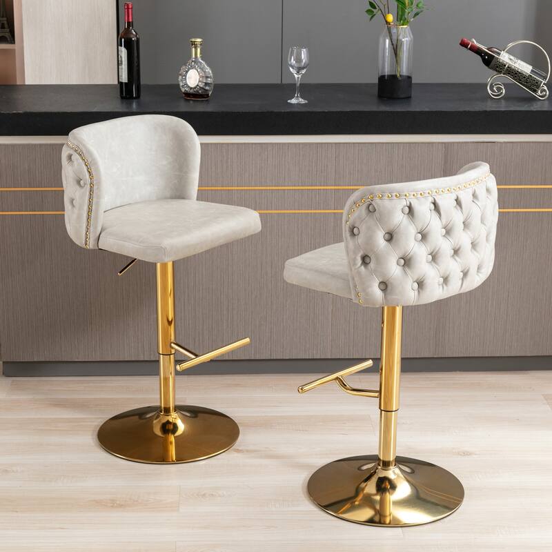 PU Upholstered Swivel Barstools Adjusatble Seat Height, Set of 2
