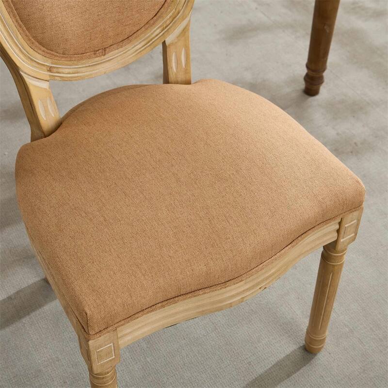 Solid Wood Frame Antique Painting Linen Fabric Back Dining Chair,2 PCS