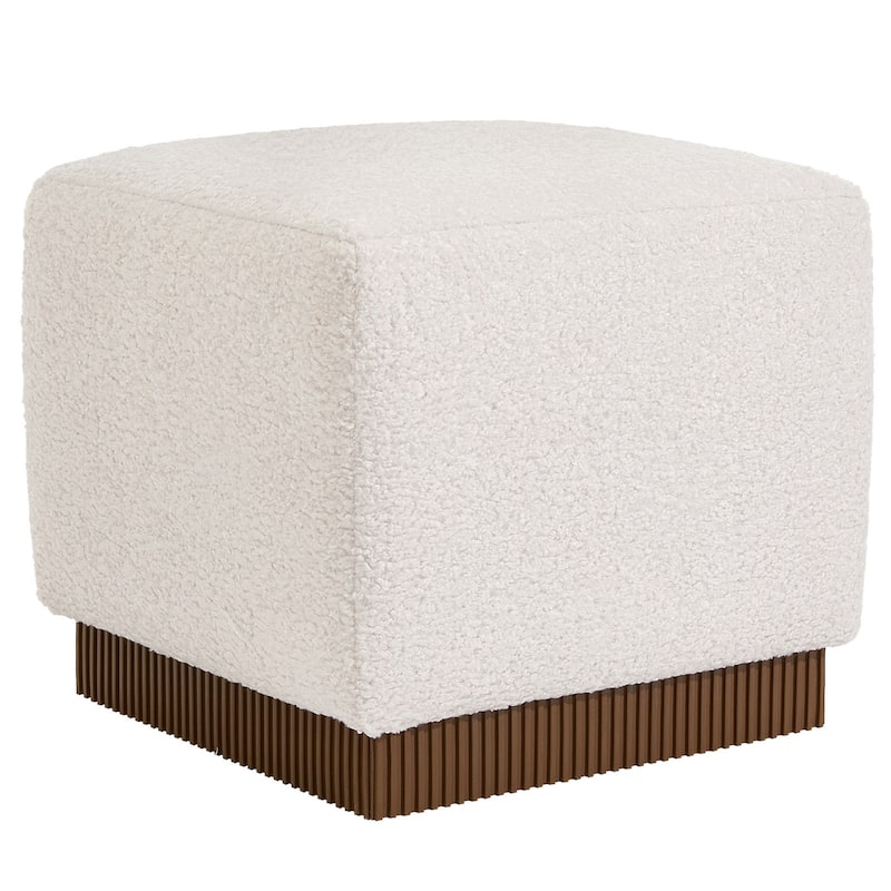Tufted Square Ottoman Footstool Vanity Stool Sofa Side Table with Acacia Frame