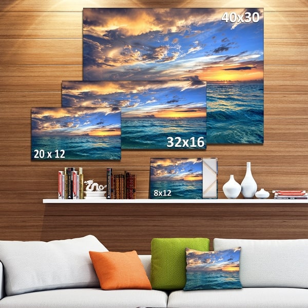 dimension image slide 0 of 2, Exotic Tropical Beach at Sunset - Modern Seashore Canvas Art