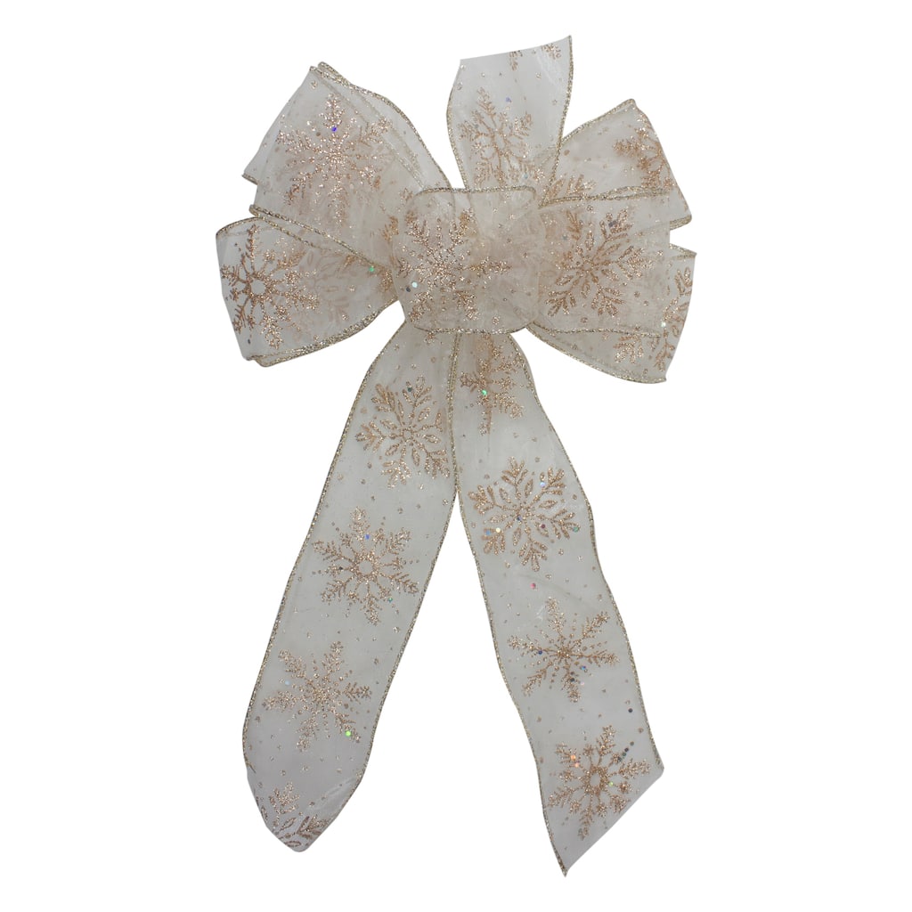 14" x 9" Snowflake 6 Loop Christmas Bow Decoration - 14" x 9"