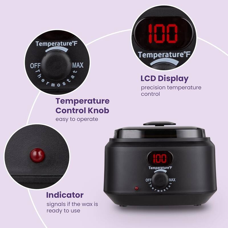 Brazilian Wax Warmer Kit with 5 Hard Wax Beads & Digital Display - For Full Body, Face, Bikini, Sensitive Skin