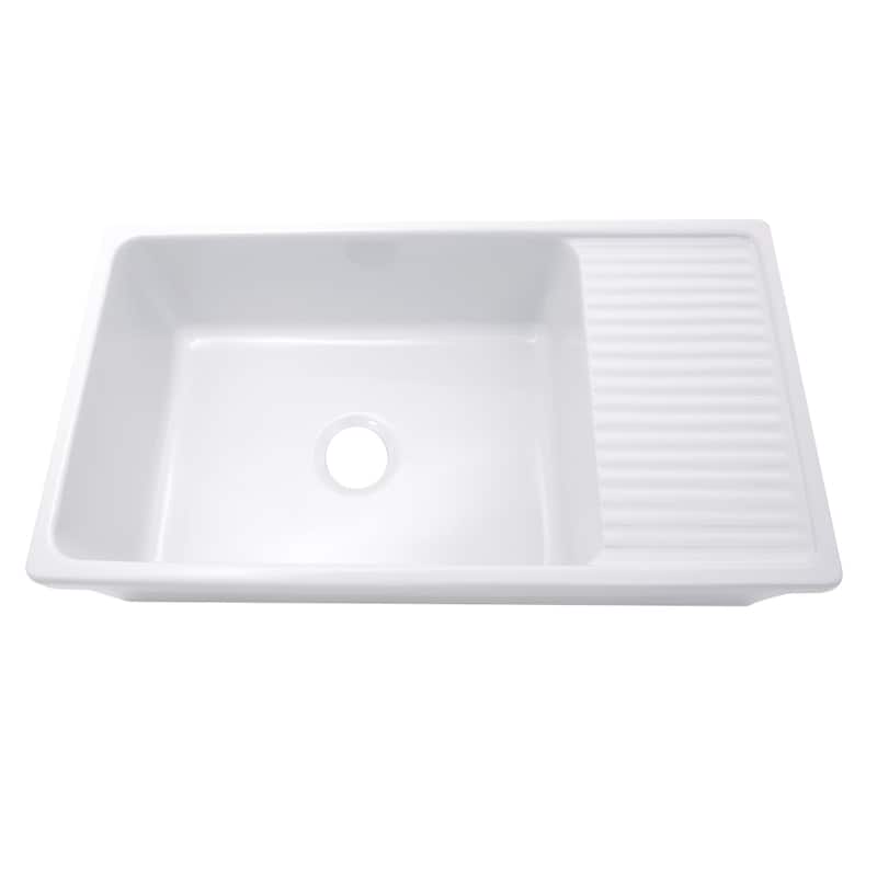 Highpoint Collection Fireclay Farmsink with Built In Drainboard - 36" x 20" x 10"