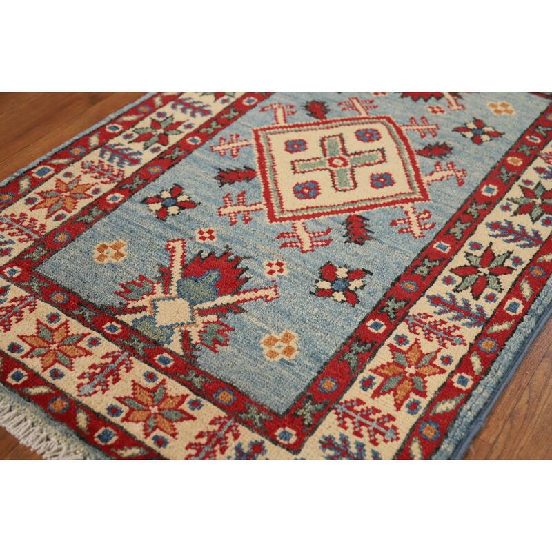 Blue Kazak Oriental Accent Foyer Rug Hand-Knotted Wool Carpet - 2'0"x 3'0"