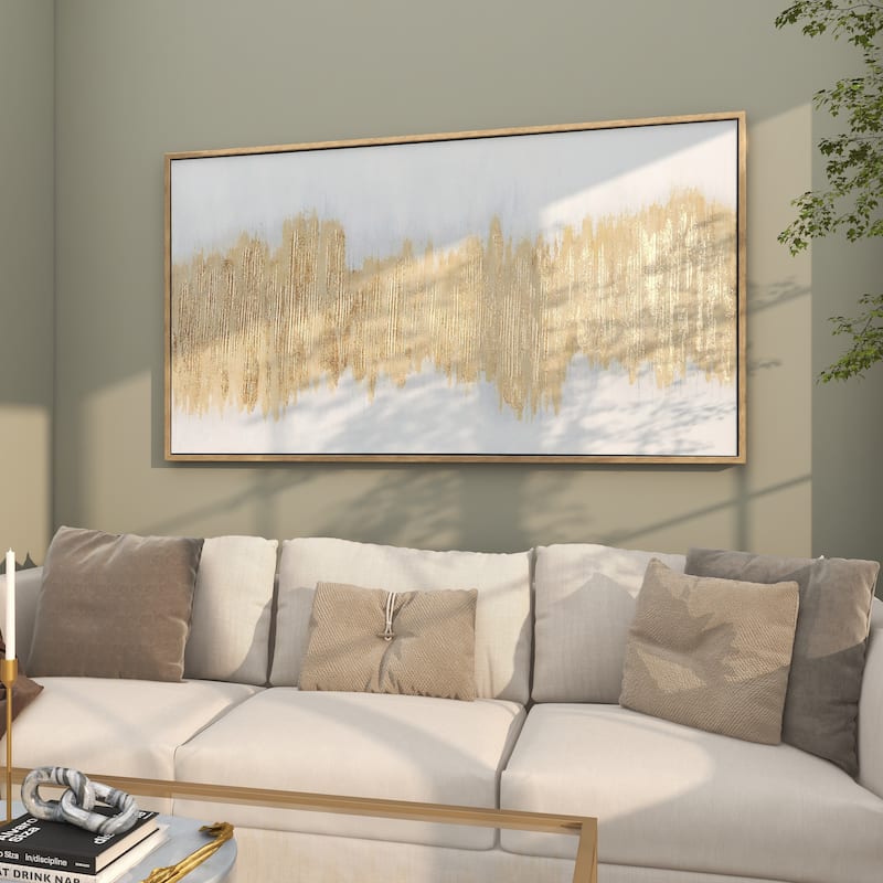 CosmoLiving by Cosmopolitan Canvas Glitter Flakes Geode Living Room Framed Wall Art with Gold Frame