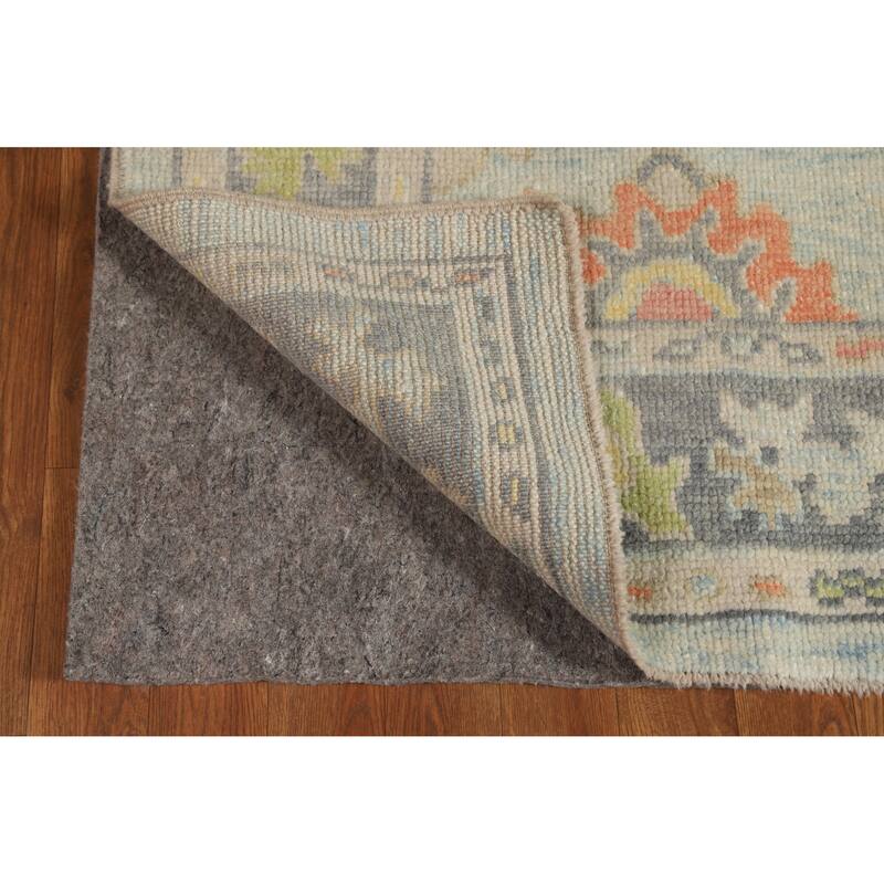 Hand Knotted Oriental 100% Wool Carpet Transitional Floral Navy Blue & Blues Oushak Runner Rug - 10' 9'' X 2' 11''