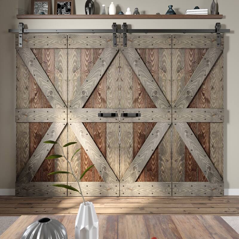 Coast Sequoia 30in./36in./48in./60in./72in. x 84in. Embossing Pine Wood Bi-Fold Barn Door With Sliding Hardware Kit