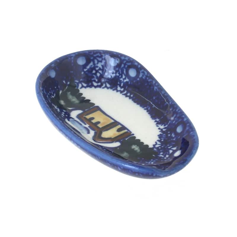 Blue Rose Polish Pottery 55d WR Unikat Small Spoon Rest - Winter Forest