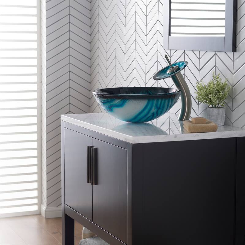 Kraus Bathroom Combo - 17" Ladon Glass Vessel Bathroom Sink with
